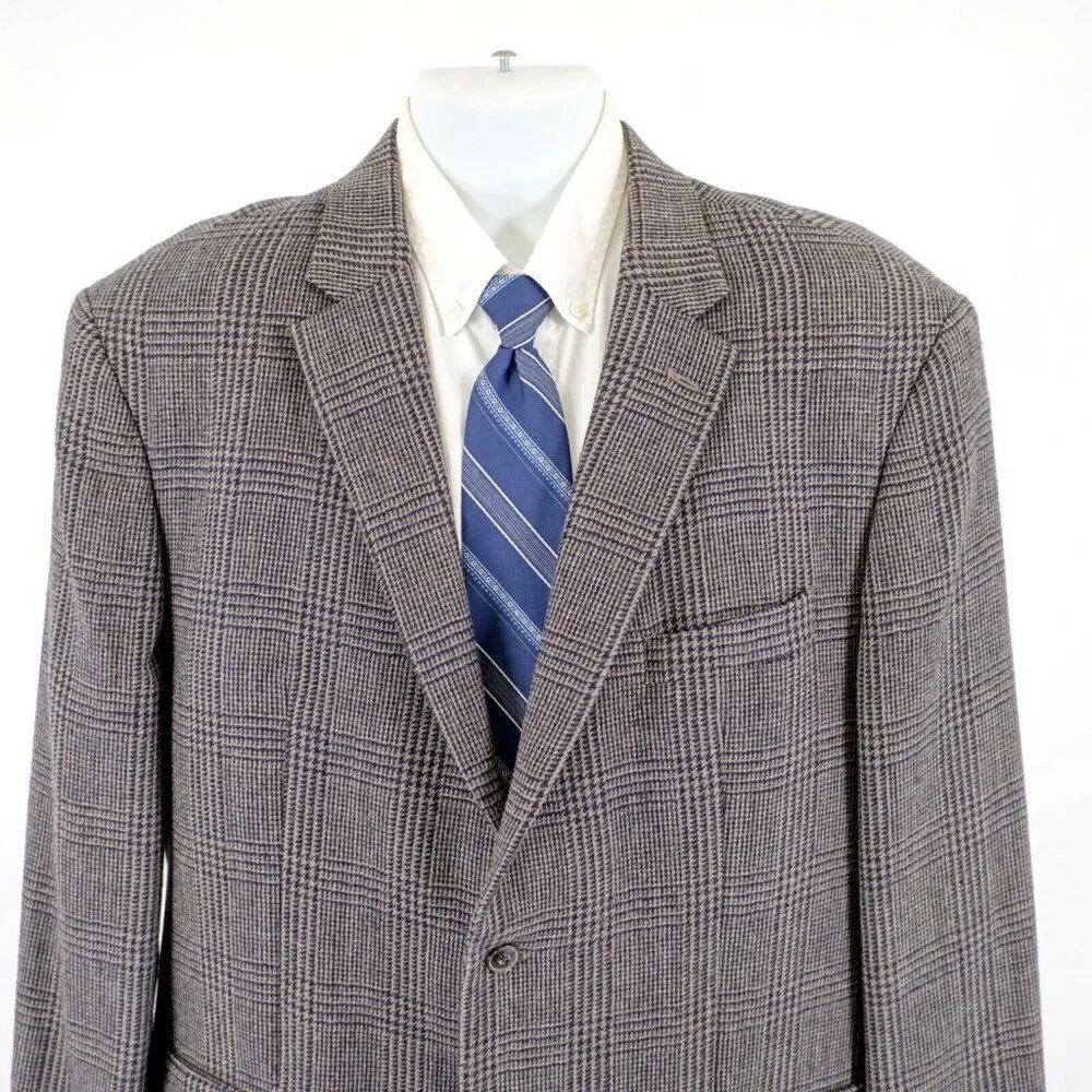 Jos A Bank 1905 Soft Tweed Wool Glen‎ Plaid 44R / Slim 46R Gray Tan Brown Blue